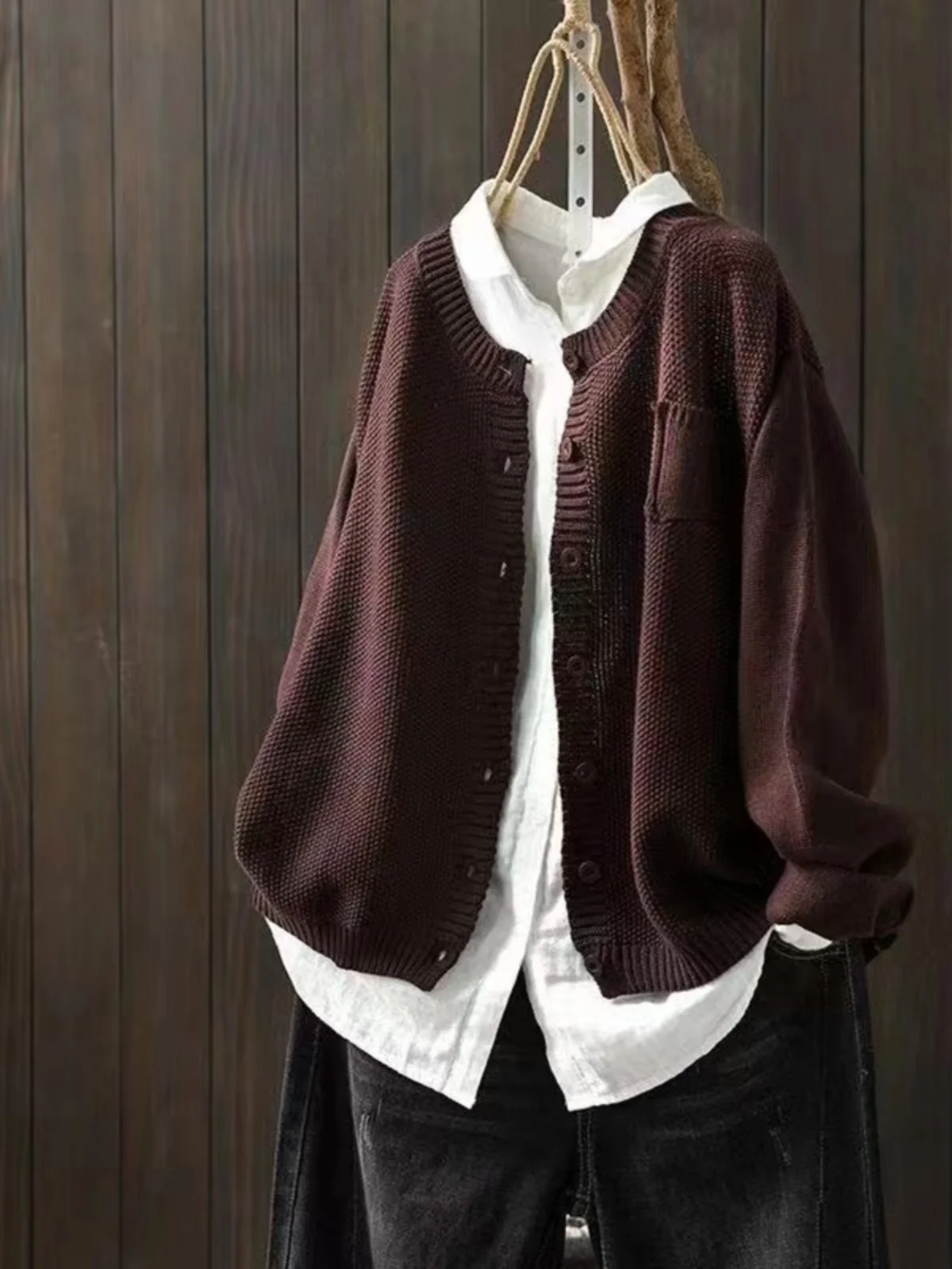 Cardigan tricoté pour femme, polyvalent, Long, boutonné, couleur coton, coupe ample, vêtements d'extérieur, automne et hiver