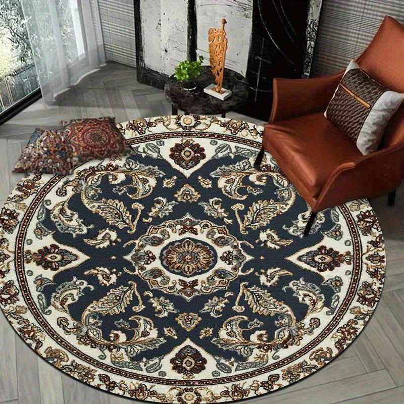 Velvet Persian Floral Pattern Round Area Mat, Soft Absorbent, Non-Slip Machine Washable, Suitable for EntranceLiving RoomBedroom, Versatile Home Decor Essential, Modern Minimalist, Nordic Style, Light Luxury