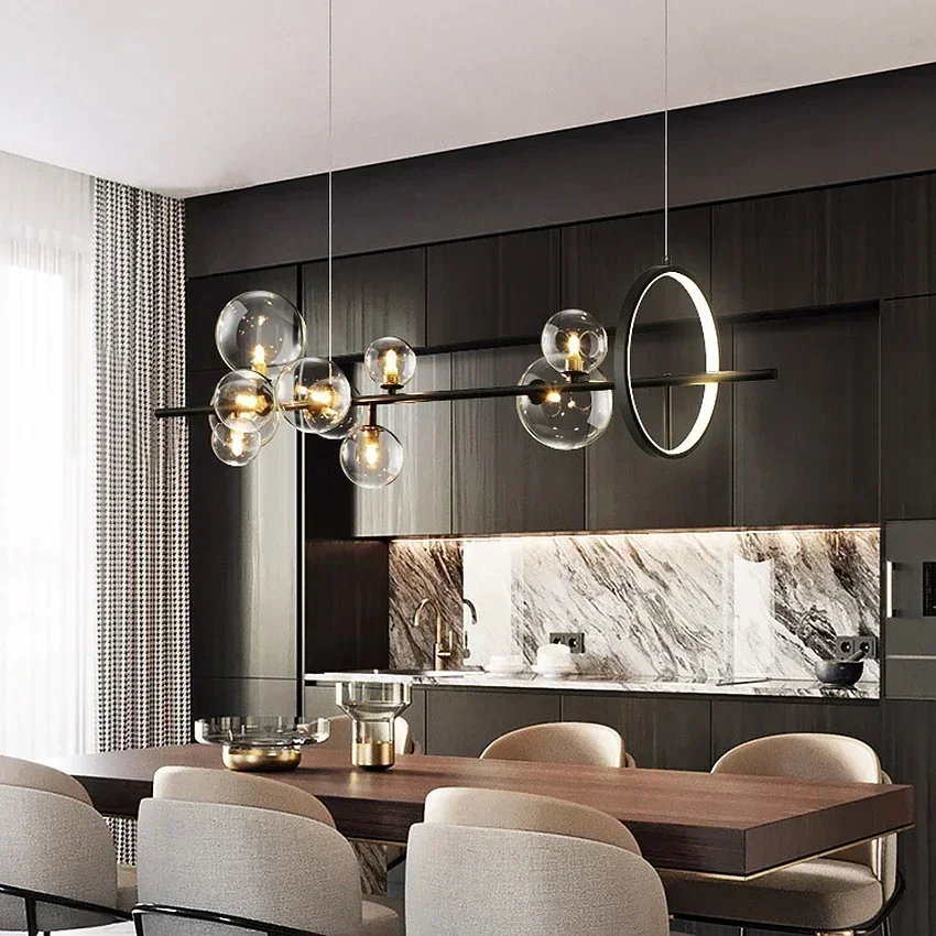 SANDYHA Stylish G9 Suspension Light Metal Glass Bubble Chandelier for Dining Room Kitchen Home Decor Modern Lighting Fixture