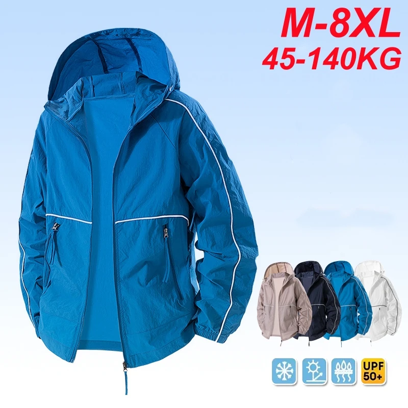 New UPF 50+ Summer Hiking Jacket Men Plus Size 8XL 7XL Waterproof Quick Dry Camping Windbreaker Fishing Outdoor Anti UV Clothes