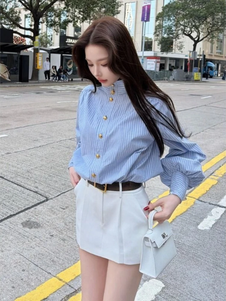 2026 봄 신상 여성 블루 스트라이프 하이넥 긴팔 셔 - Women'S Fashion Trends 2026 Spring Summer 리뷰 및 가격