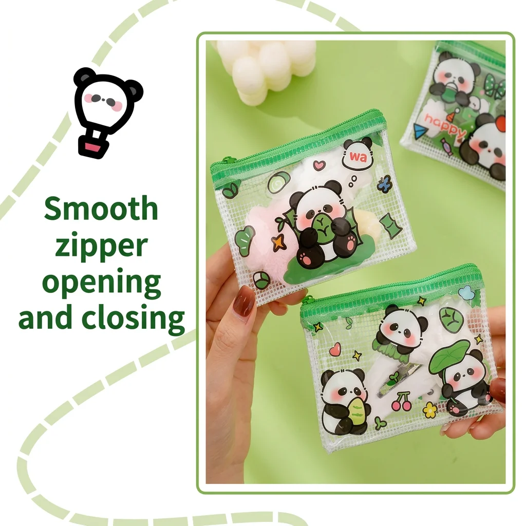 

Cute Cartoon Purse Unisex Transparent Pvc Pouch Panda Coin Purse Portable Zipper Storage Bag For Casual Trips Campus Study Daily