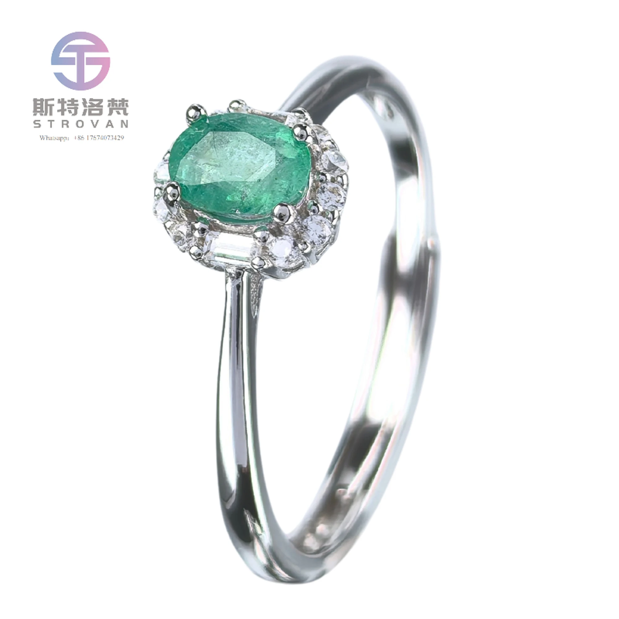 

Elegant Rhodium Plated Silver 925 Jewelry Natural Emerald Ring for Women Birthday Gift