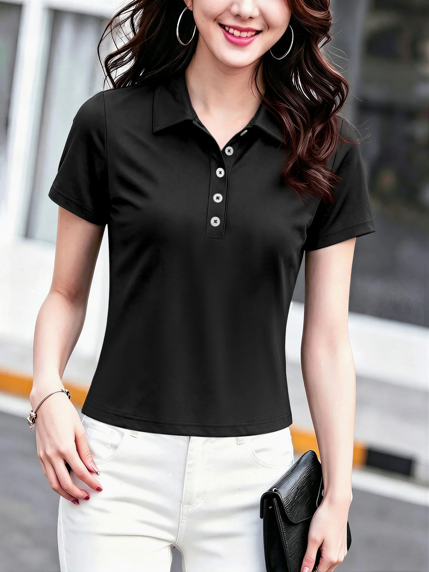 2026 New Arrival Women Golf Polo Shirt Solid Short Sleeve Half‑Button Lapel Elastic Soft Tee Daily Female Summer Tops