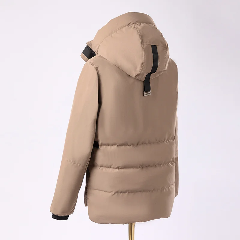 K1973W Mid-length detachable hat 90% white duck down puffer jacket luxury women\'s clothing High quality Winter clothes for women