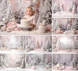 Mehofond Photography Background Pink Winter Wonderland Christmas Xmas Trees Kids Birthday Portrait Decor Backdrop Photo Studio