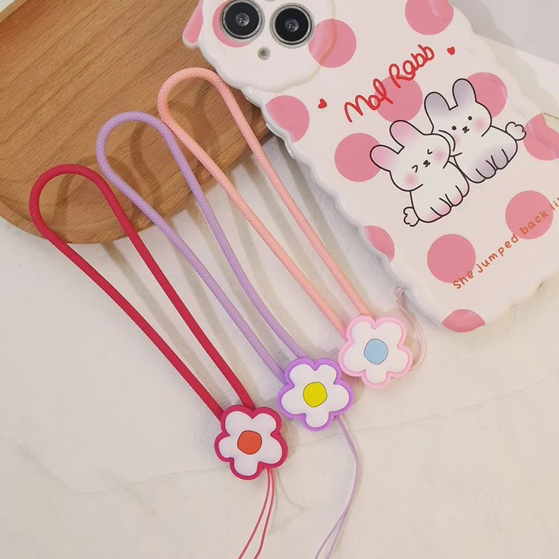 Mobile Phone Lanyard Short Style Wrist Silicone Strap Small Flower Jewelry Pendant Cartoon Phone Case Anti Loss Flower Lanyard