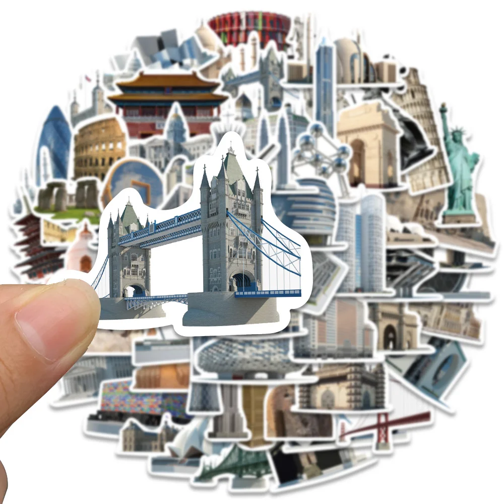 65PCS World Famous Architecture Tourism Graffiti Stickers DIY Laptop Luggage Phone Scrapbook Cool Building Decals Sticker