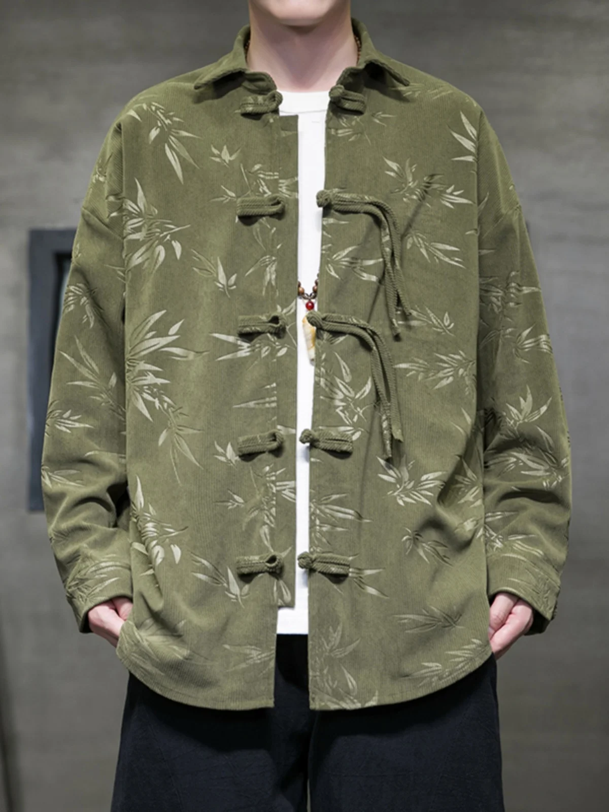 

New Chinese Sle Men's Long Sve Loose irt Button up Faionable Casual irt Youth Trend Spring Season Plant Floral Pat...