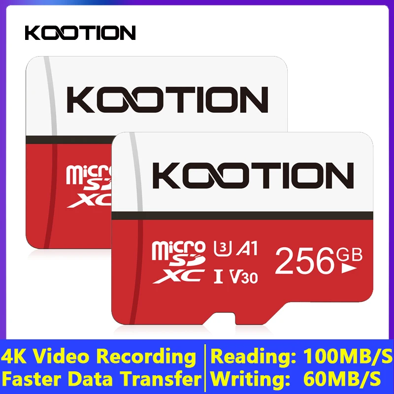 KOOTION 카메라 액션 카메라 드론용 마이크로 SD 카드 UHS-I U3 V30 4K, T1 256GB, 스마트폰 클래스 10, 128GB SDXC