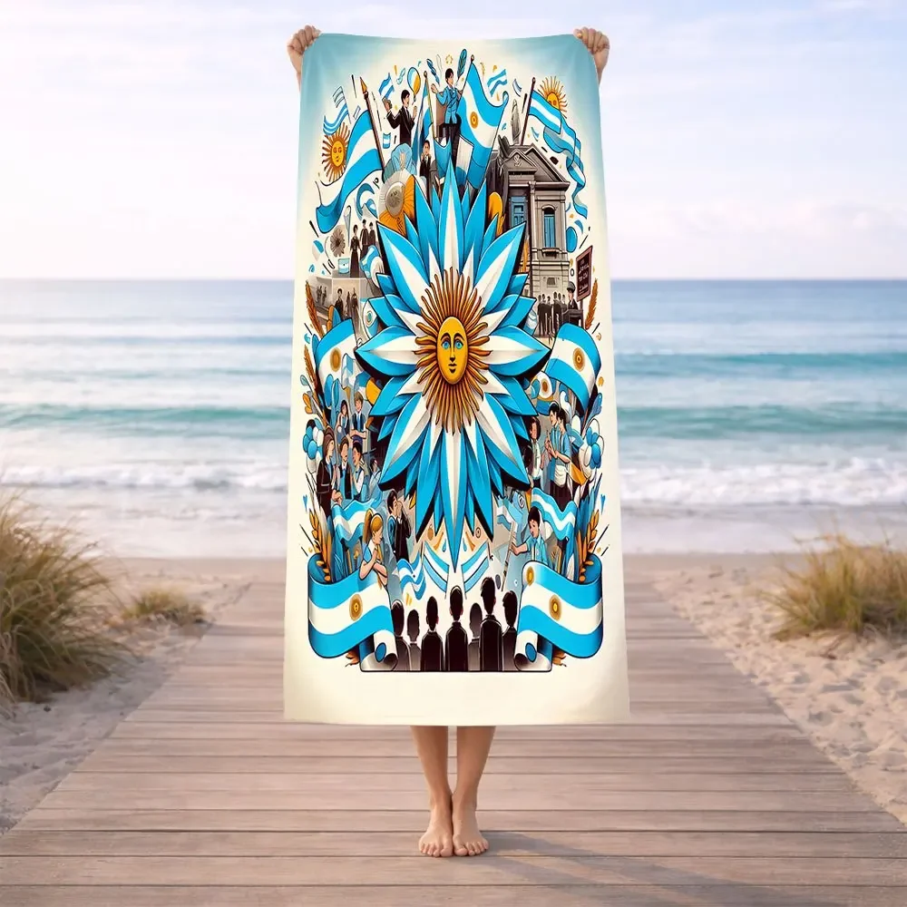 Trendy Argentina Flag Blue White Sunflower Beach Blanket Mat Portable Towel for Fitness Swimming Travel Sports Seaside Shawl Wra