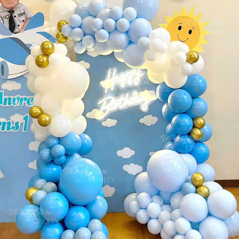 Weißer Wolkenbogen-Hintergrund, blauer Himmel, Wolke, bedruckt, Chiara-Oberteil, runder Standbogen-Abdeckung für Babyparty, Pilot, Geburtstagsdekoration – Detail 4
