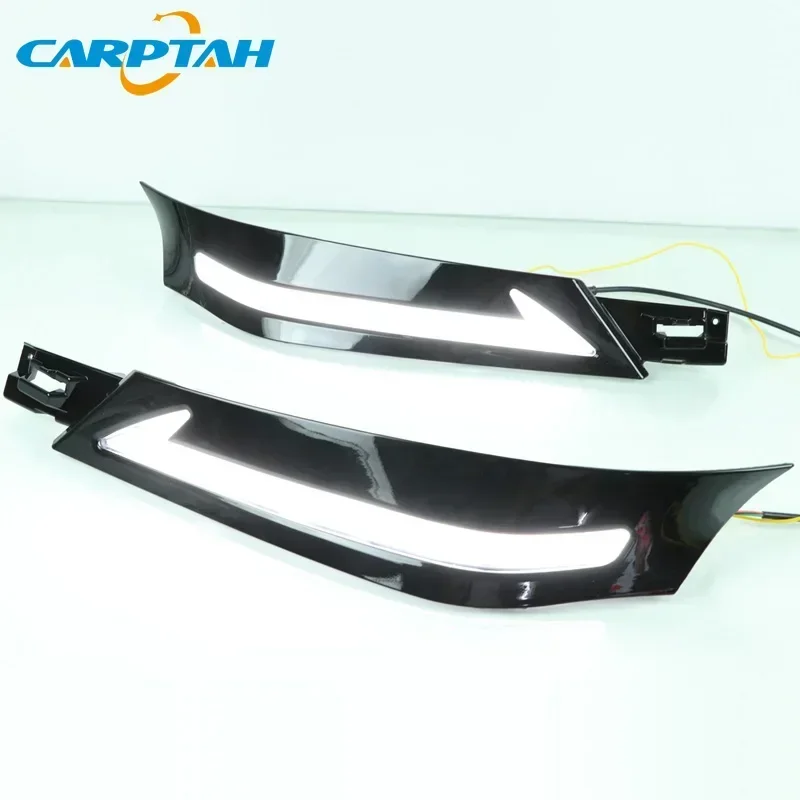 12V Car LED Daylihgts DRL For Toyota Vellfire 2016 2017 2018 2019 Dynamic Yellow Turn Signal Running Lights Day Driving Headlamp