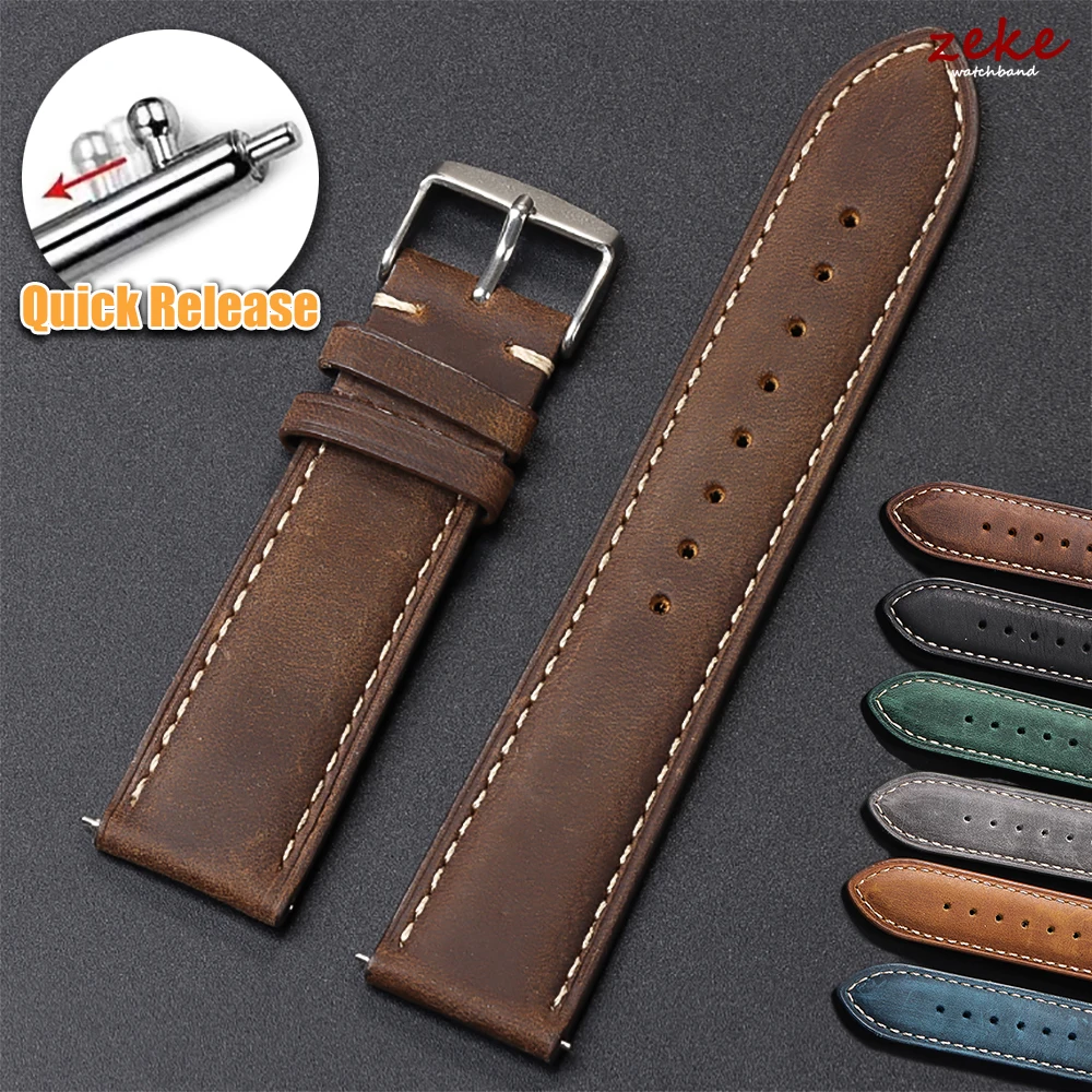 18mm 20mm 22mm Watchband Genuine Leather Watch Strap Replacement Belt Vintage Brown Strap Quick Release Bracelet for Men Women