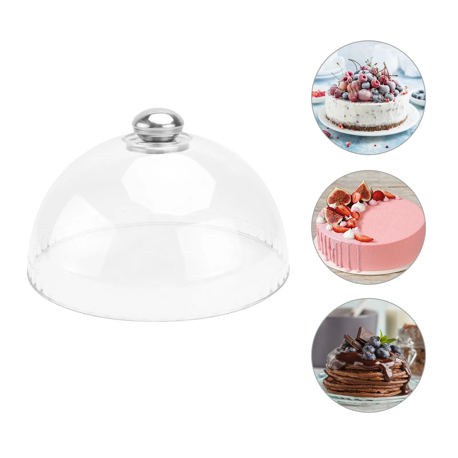 1Pcs Transparent Plastic Food Cover for Snacks Cake Desserts Dustproof Fly-Proof Protective Lid with Handle Stylish Round Dome