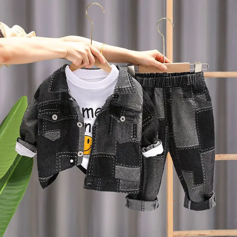 2-10 Yrs Baby Girl Boys Denim Jeans Set 2024 New Spring Autumn Children\'s Fashion Coat+Jeans Boy Kid Casual Loose Two Piece Set