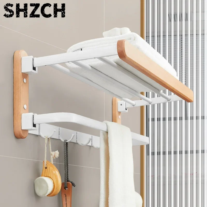 Quality! Nordic Bathroom Towel Rack Toilet No-Drill Holder Multi-Function Log Towel Organizer With Hook