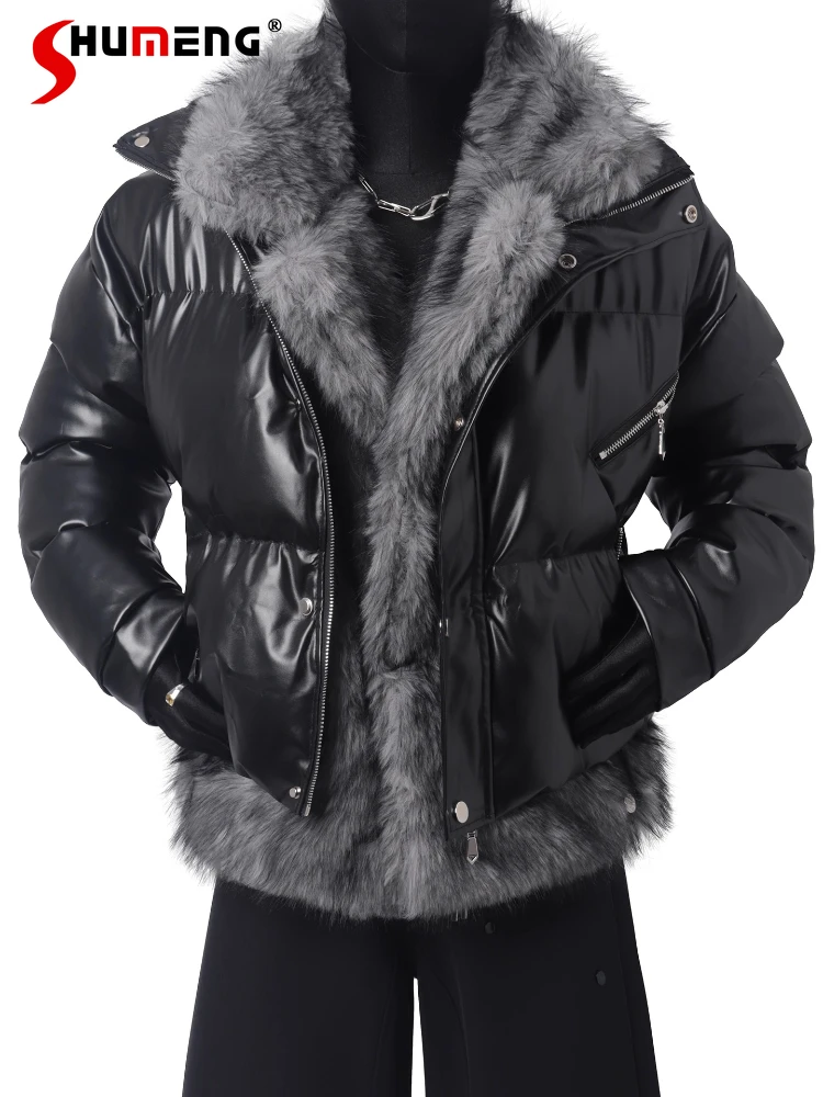 

Men's Faux Two-Piece Design Thickened Faux Fur Parkas Men's 2025 Winter New Warm Handsome Glossy Surface Parkas Male Trend Coats