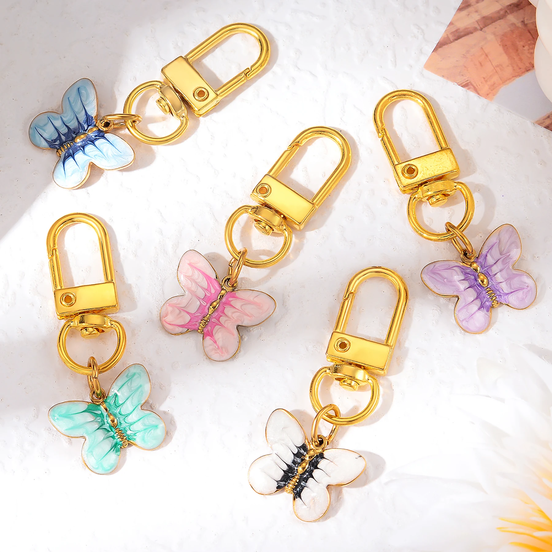 

10Pcs Exquisite Butterfly Keychain Colorful Enamel Pendant Stainless Steel Key Ring Bag Accessories for Women Girls BFF Gift