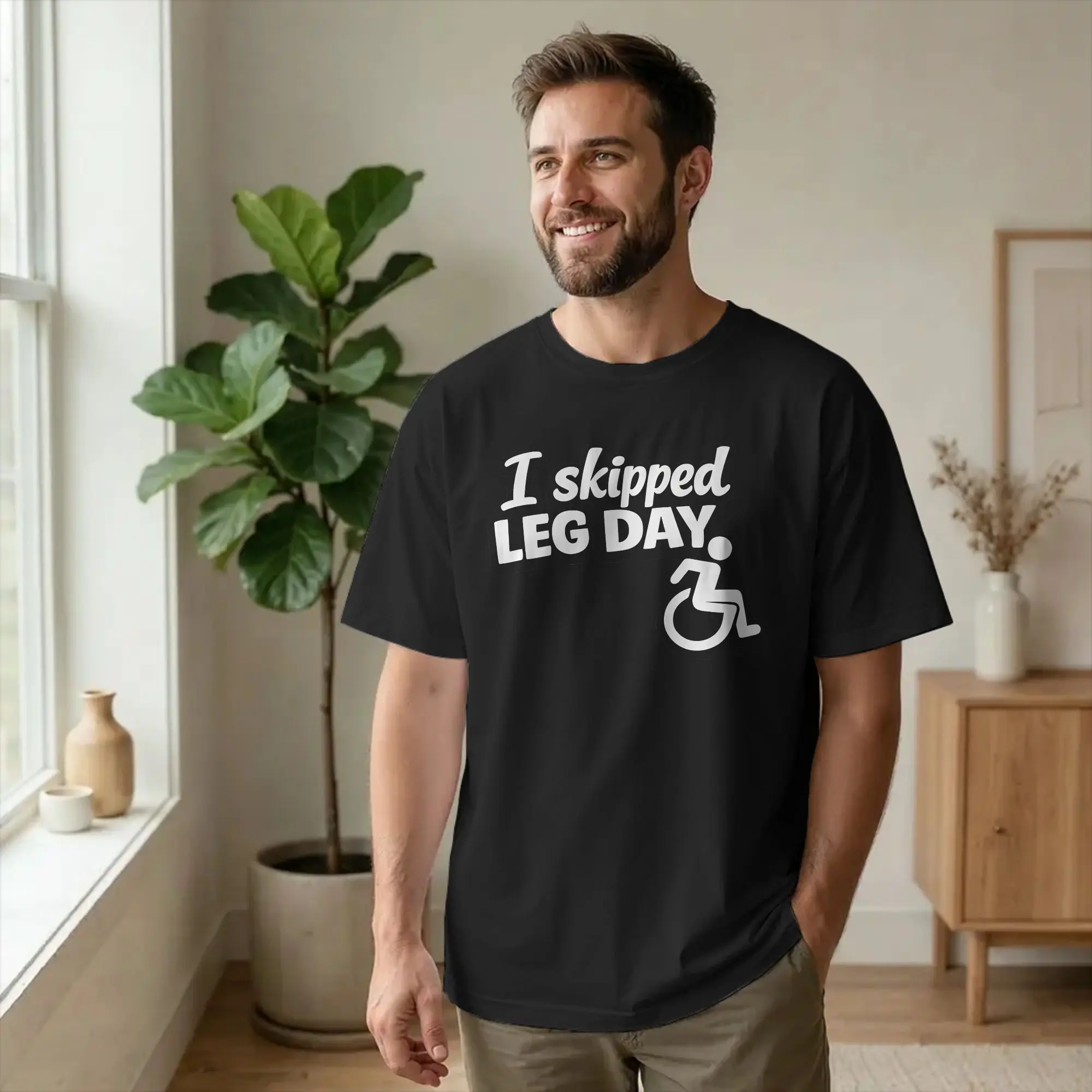 Funny Wheelchair Disability Humor  Leg Day  T Shirts Men Women's Pure Cotton Awesome T-Shirts Round Neck  Tees Clothing Gift