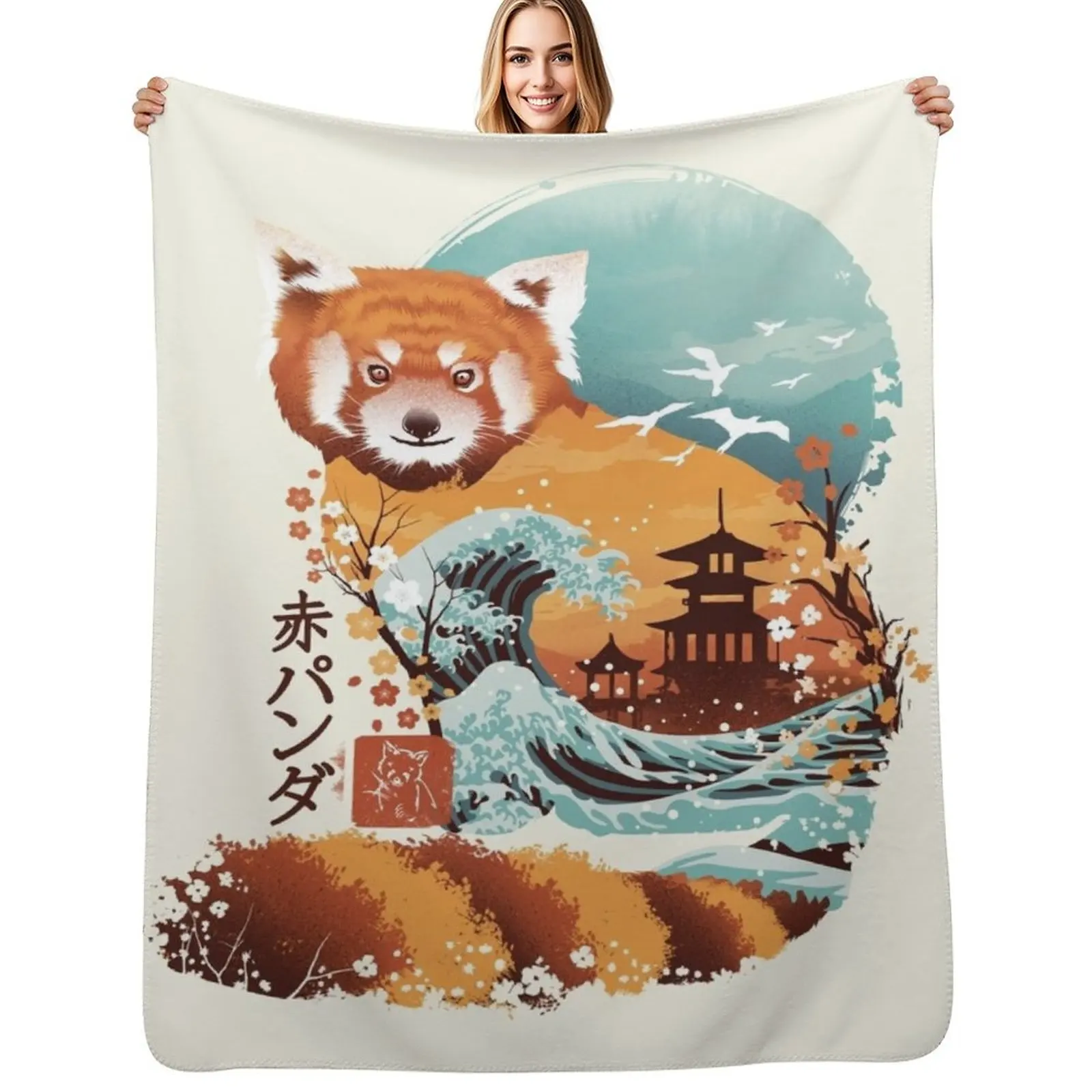 Ukiyo e Red Panda Throw Blanket Cozy Microfiber Throw Blanket for Home Bedroom