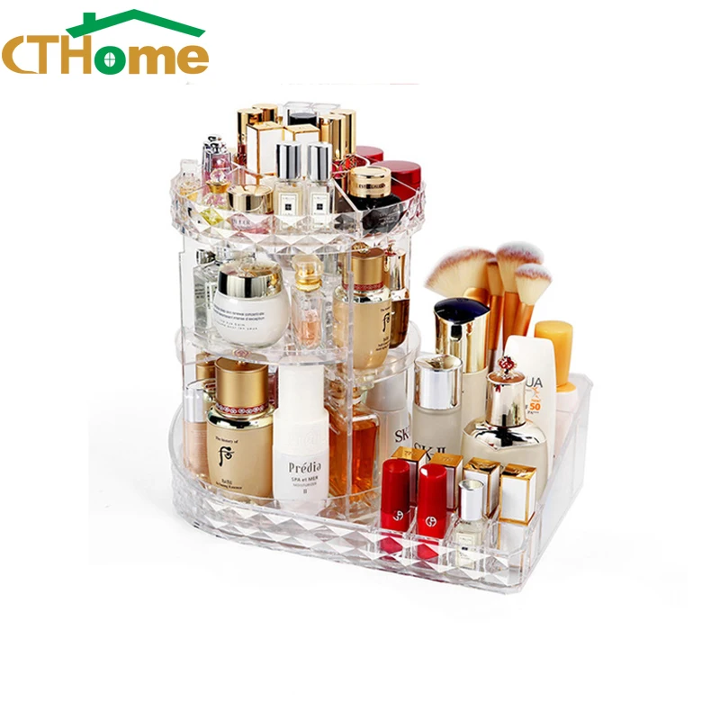 Cosmetic Storage Box 360 Degree Rotating Makeup Storage Rack Fashion Crystal Drawer Organizer Shelf Display Stand Large Capacity image 6