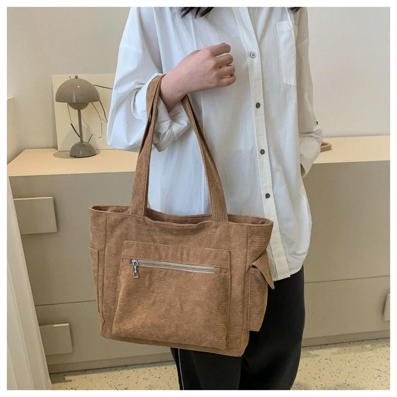 Handheld Canvas Bag Commuting Large Capacity Fashionable Simple Single Shoulder Bags Handbag  (zipper Direction Random)