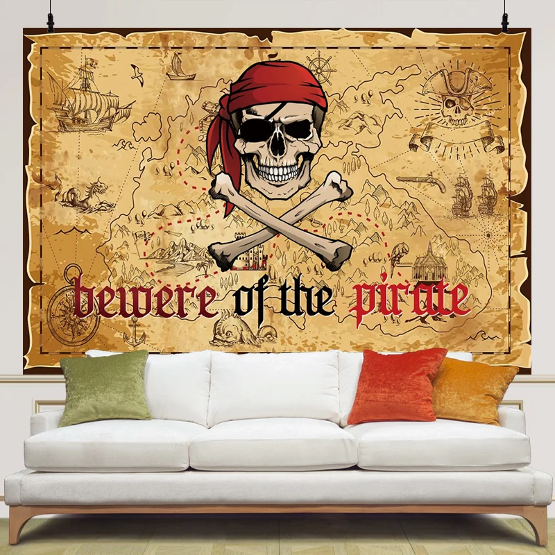 Bewere Of The Pirate Map خلفية حفلة عيد ميلاد الديكور للأطفال الأولاد القرصان الكنز بلات خلفية الصورة للتصوير الفوتوغرافي