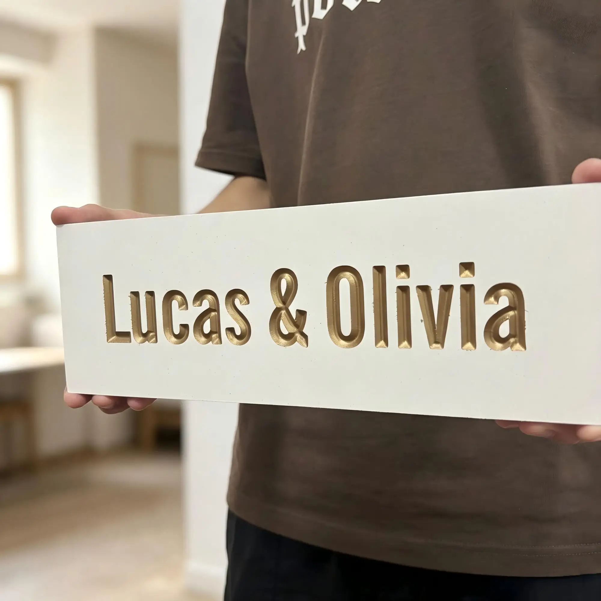 Custom Ceramic Name Plate Hebrew Letter Engraved Stone House Number Sign, Personalized Door Address Plaque for Home Apartment