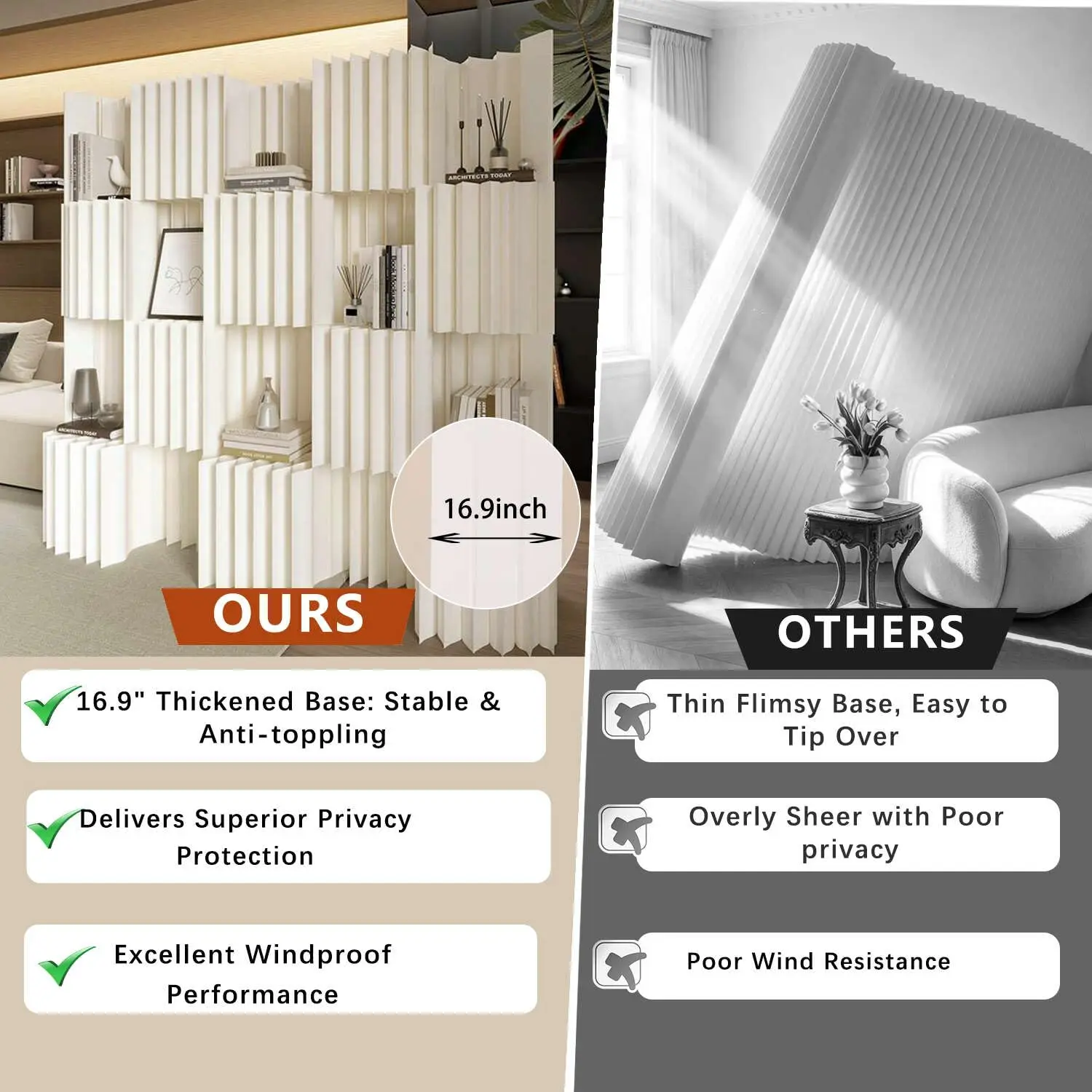 Paper Room Divider with Shelves, Retractable Wall Divider, Accordion Room Partition, Folding Decorative Privacy Screen