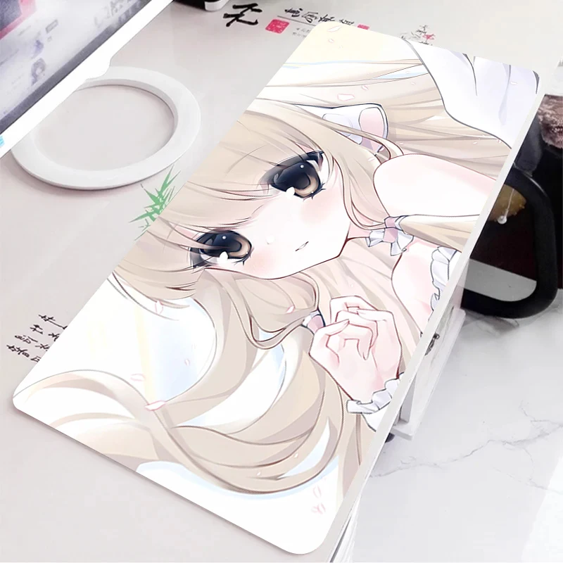 Tappetino da scrivania per ragazza carina C-Chobits Chii Cartoon Tappetino per mouse per laptop Tappetino per mouse nero Tappetino per mouse per armadio per PC da ufficio Tappetini per computer con stampa HD