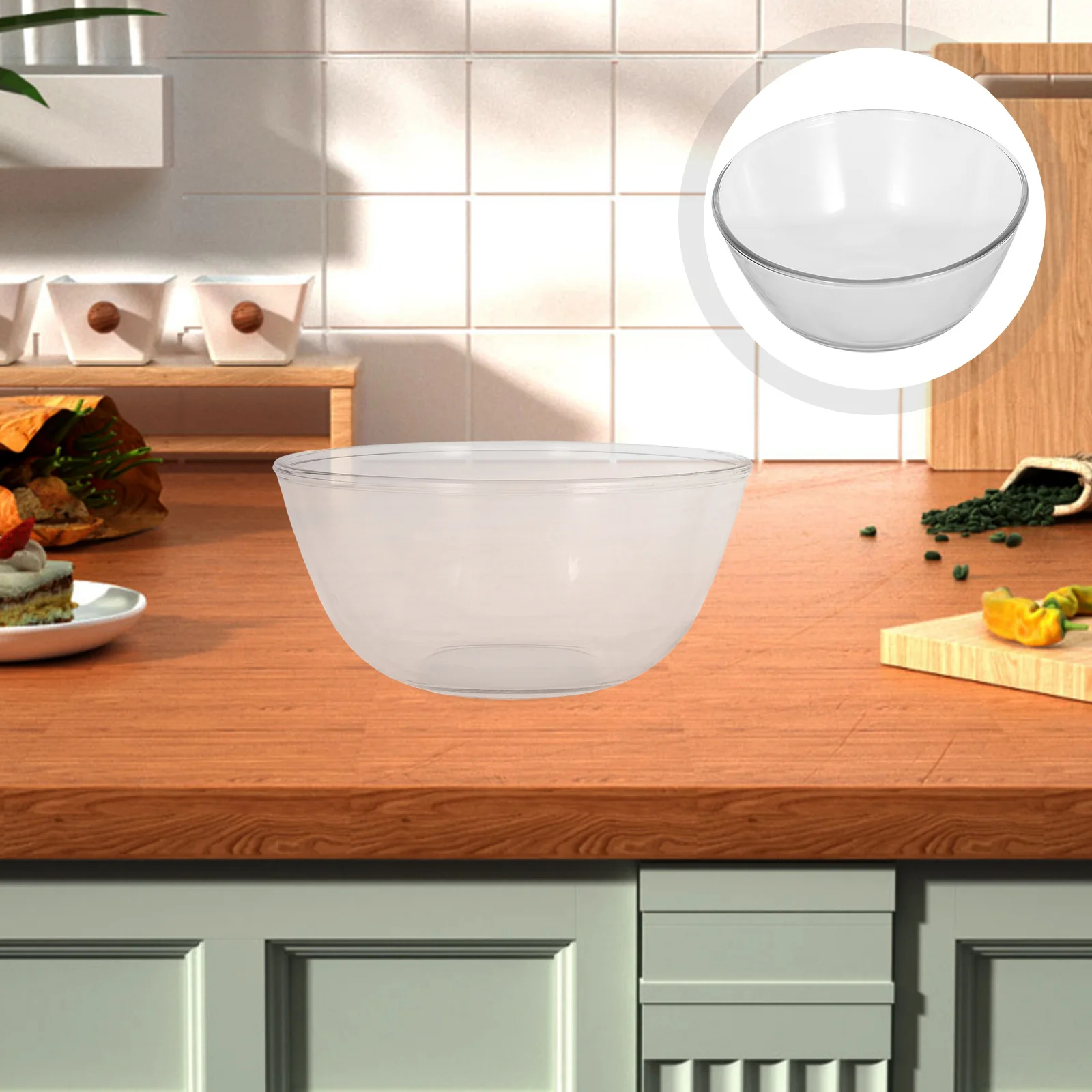 

1Pcs Glass Fruit Bowl Transparent Salad Container Kitchen Serving Dish Multipurpose Practical Tableware