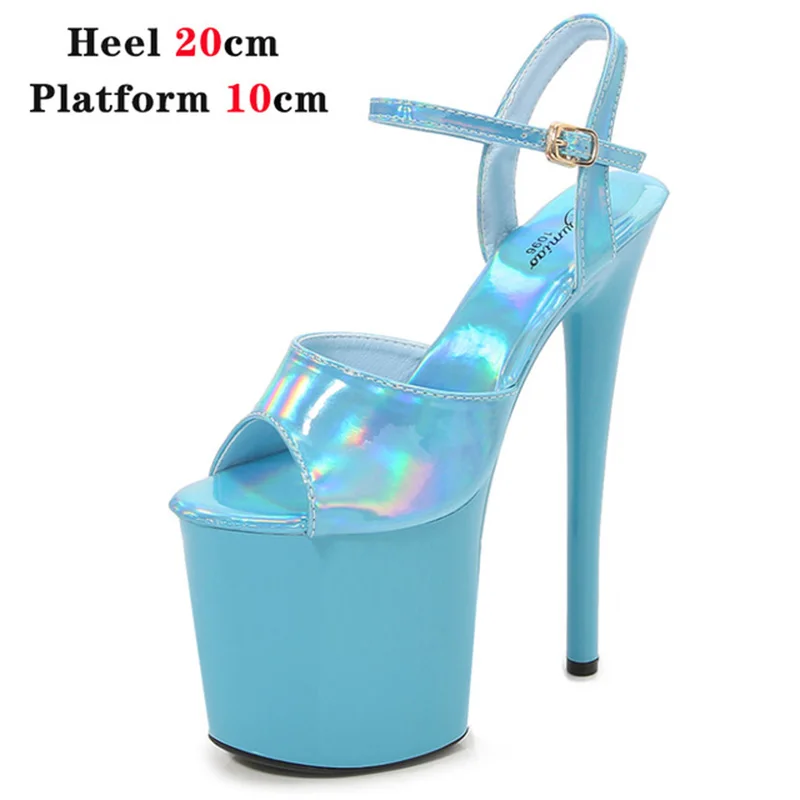 Women Shoes 20cm Heel Sexy Super High Pole Dance Party High Heels Sandals Platform Wedding Pumps Peep Toe Stripper Heels Silver