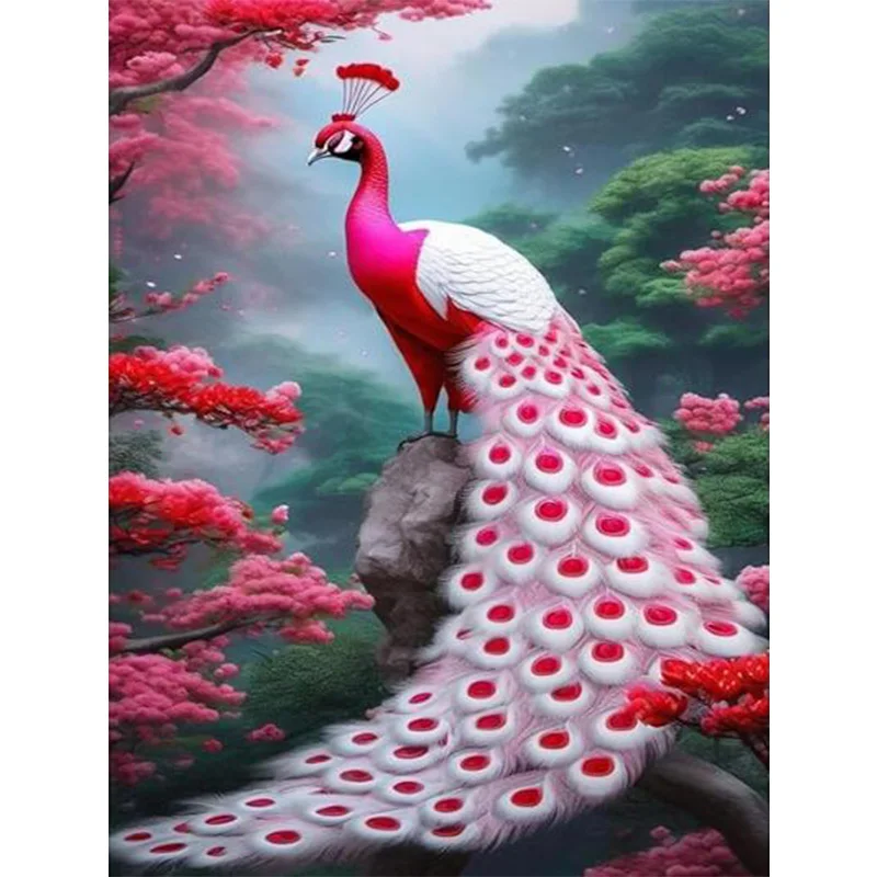 AB Diamond Diamond Painting The Red Peacock on the hill Embroidery Kit Wall Decoration Hanging Painting