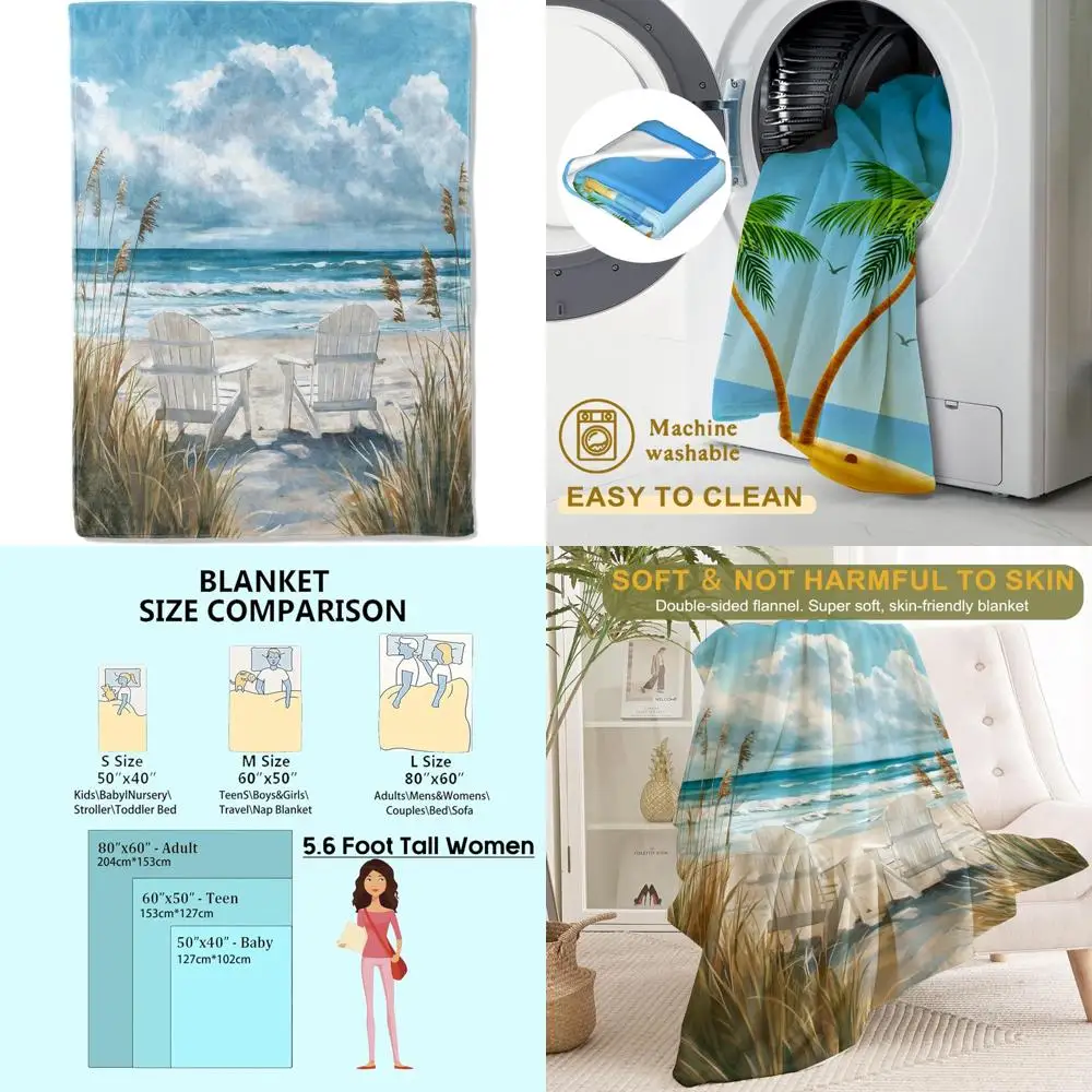 

Фланелевое одеяло Coastal Tranquility — Serene Seaside со стулом и волнами для уютных и легких подарков