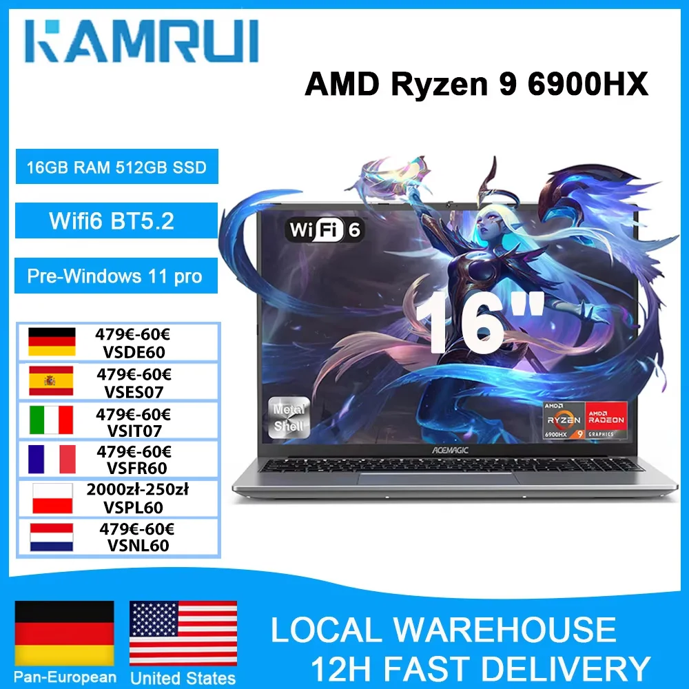 Portátil Para Juegos Kamrui De 16 Pulgadas Ryzen9 6900Hx 16Gb 512Gb Pcie3.0 Ssd 8 Núcleos Radeon 680M Wifi6 Windows11 Pro Teclado Retroiluminado Para Juegos — -25%, 215.8€ Coupon, from 647.39€ – 25% descuento – €647.39