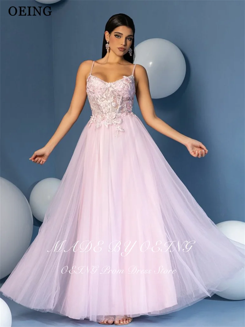 BOEING Elegantes A-Linie-Abschlussballkleid, Prinzessin, rosa, Spaghettiträger, Applikationen, drapiert, bodenlang, Gala-Partykleid, individuell gestaltet