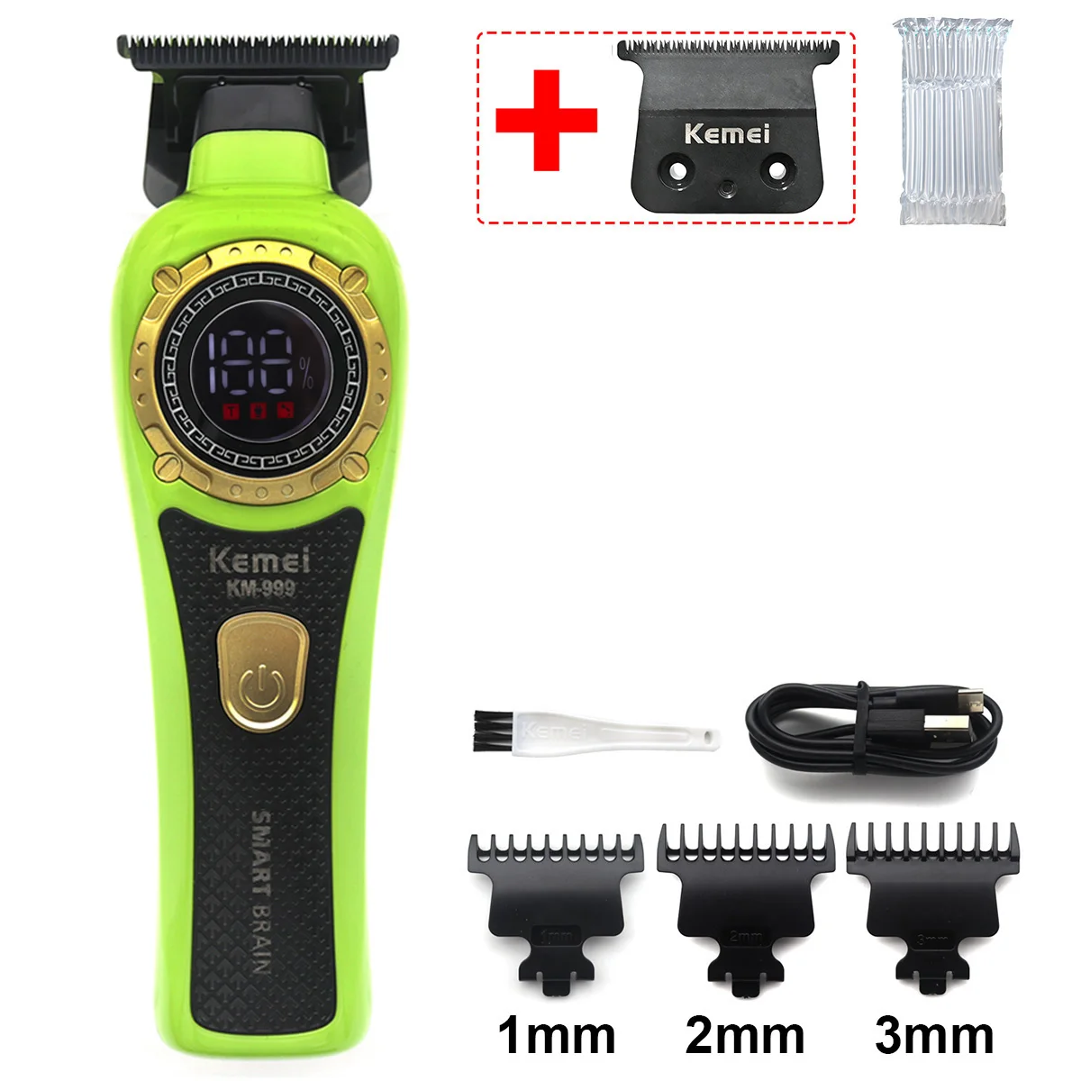 Kemei KM-999 Haarschneider für Männer, DLC T-Blade Zero Gapped LED-Anzeige, kabellose USB-Profi-Haarschneidemaschine, Finishing-Maschine