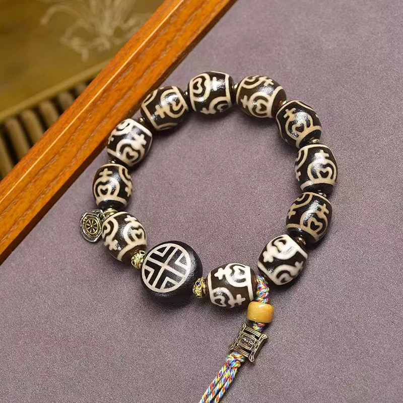 

Браслет из бусин Дзи с пятью глазами, агатом, бирюзой и аксессуарами Genfu, серия Aquarius Single Circle