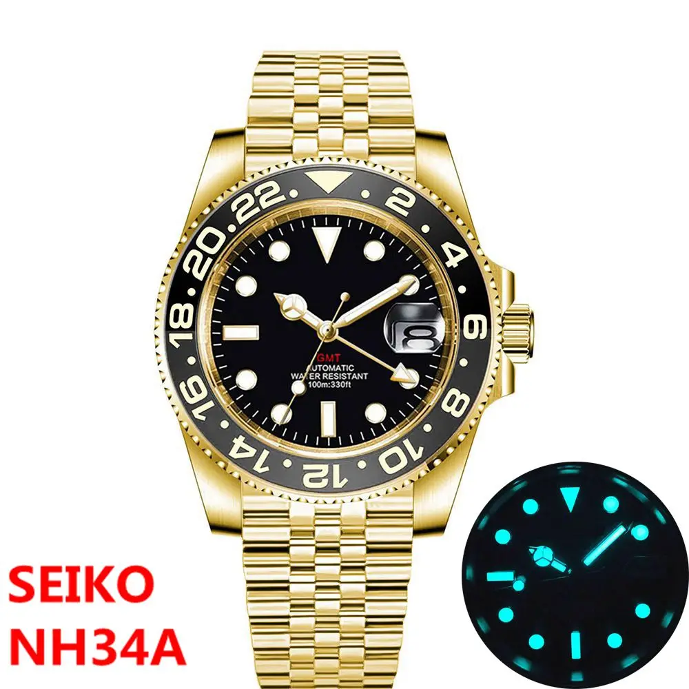 

Luxury Corgeut Brand 40mm Automatic Men Watch Yellow Gold Jubliee Bracelet NH34 Movement Sapphire Crystal Luminous Men's Reloj