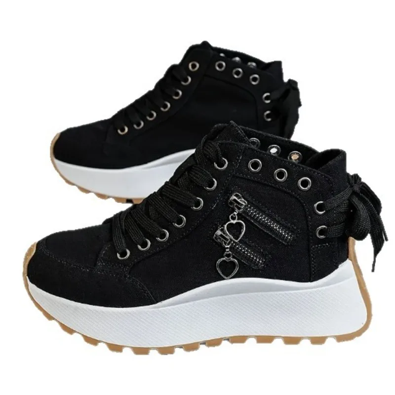 

Women Sneakers 2025 New Lace Up Platform Sneakers High Top Denim Canvas Shoes Female Girls Students Comfortable Shoes for Women