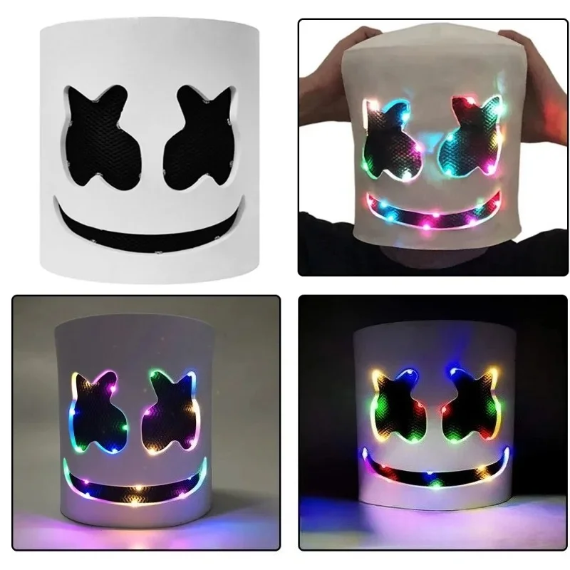 Máscara de DJ LED de luz fría, máscara realista de Marshmello, casco transpirable, máscara duradera para carnaval, vacaciones, accesorios para fiesta de Halloween, Cosplay