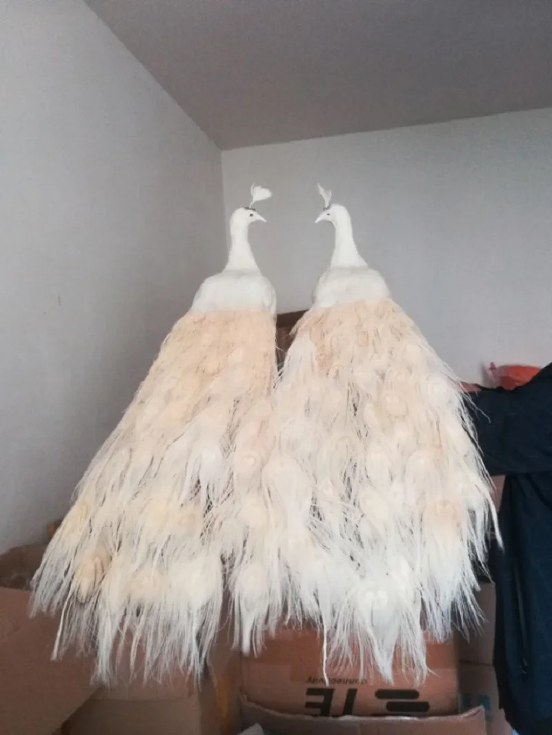 

a pair of real life white peacock models foam&feather simulation beautiful peacock birds gift about 80cm xf2659