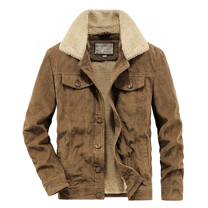 

Winter Zipper Jacket Plus Velvet Korean Fashion Solid Color Cotton Clothes Men's Jacket Overcoat Corduroy Tooling Casual Parka