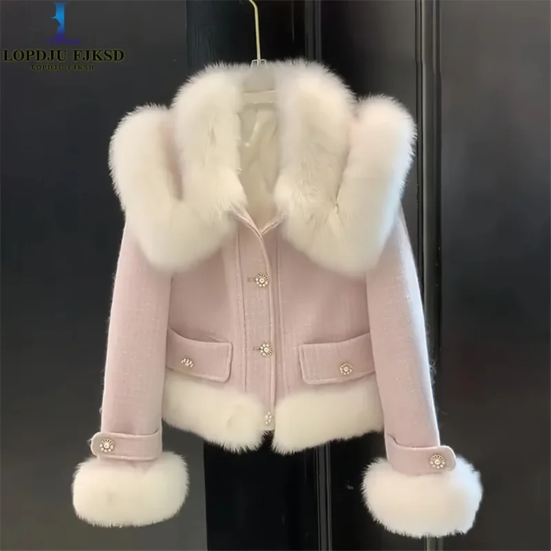 Korean Coat for Women, Large Fur Collar, Woolen Jacket, Single Breasted, Wool Blends, Female Clothes,new, Autumn,winter