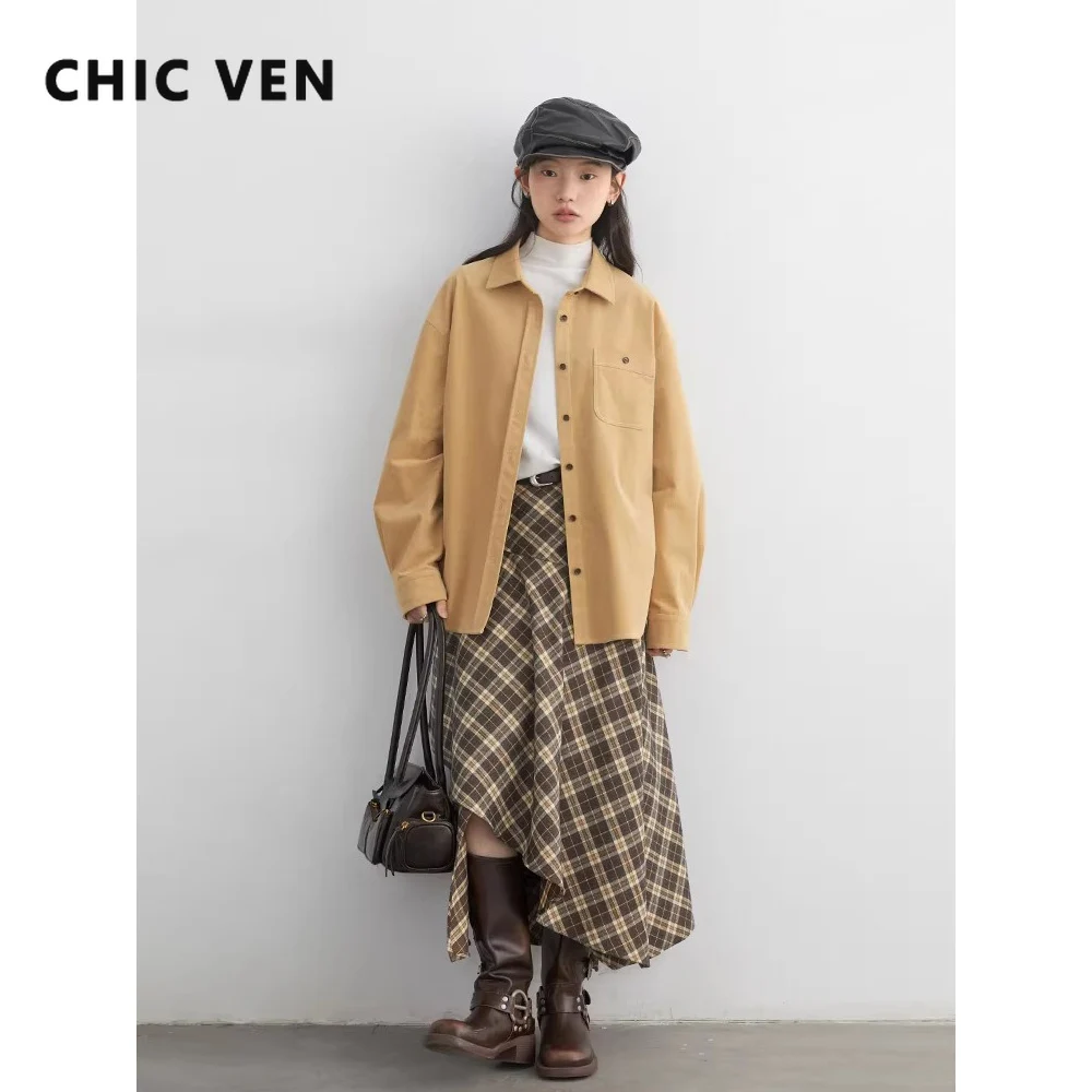 

CHIC VEN Women Shirts Korean Solid Corduroy Single Breasted Loose Basic Blouses Lady Warm Soft Clothjing Spring Autumn New 2026