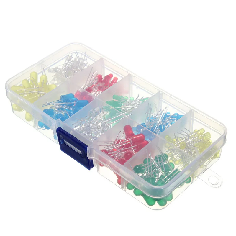 200PCS/Lot 3MM 5MM Led Kit With Box Mixed 5 Color Red Green Yellow Blue White Light Emitting Diode Assortment 20PCS Each