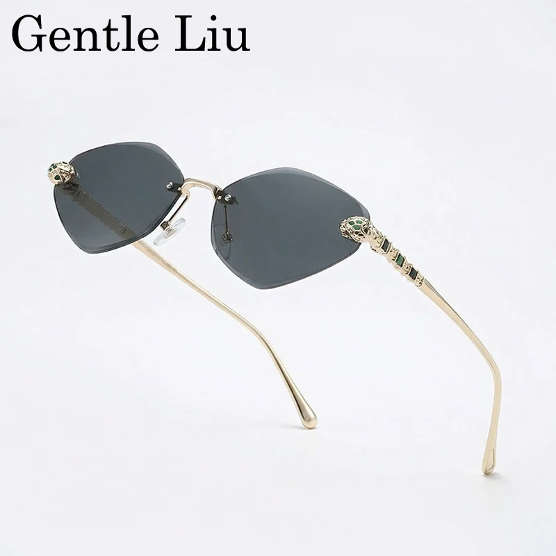 

Polygon Rimless Sunglasses Men Snake Head 2026 Luxury Brand Designer Rhinestone Cut Vintage Steampunk Sun Glasses Male Eyewear