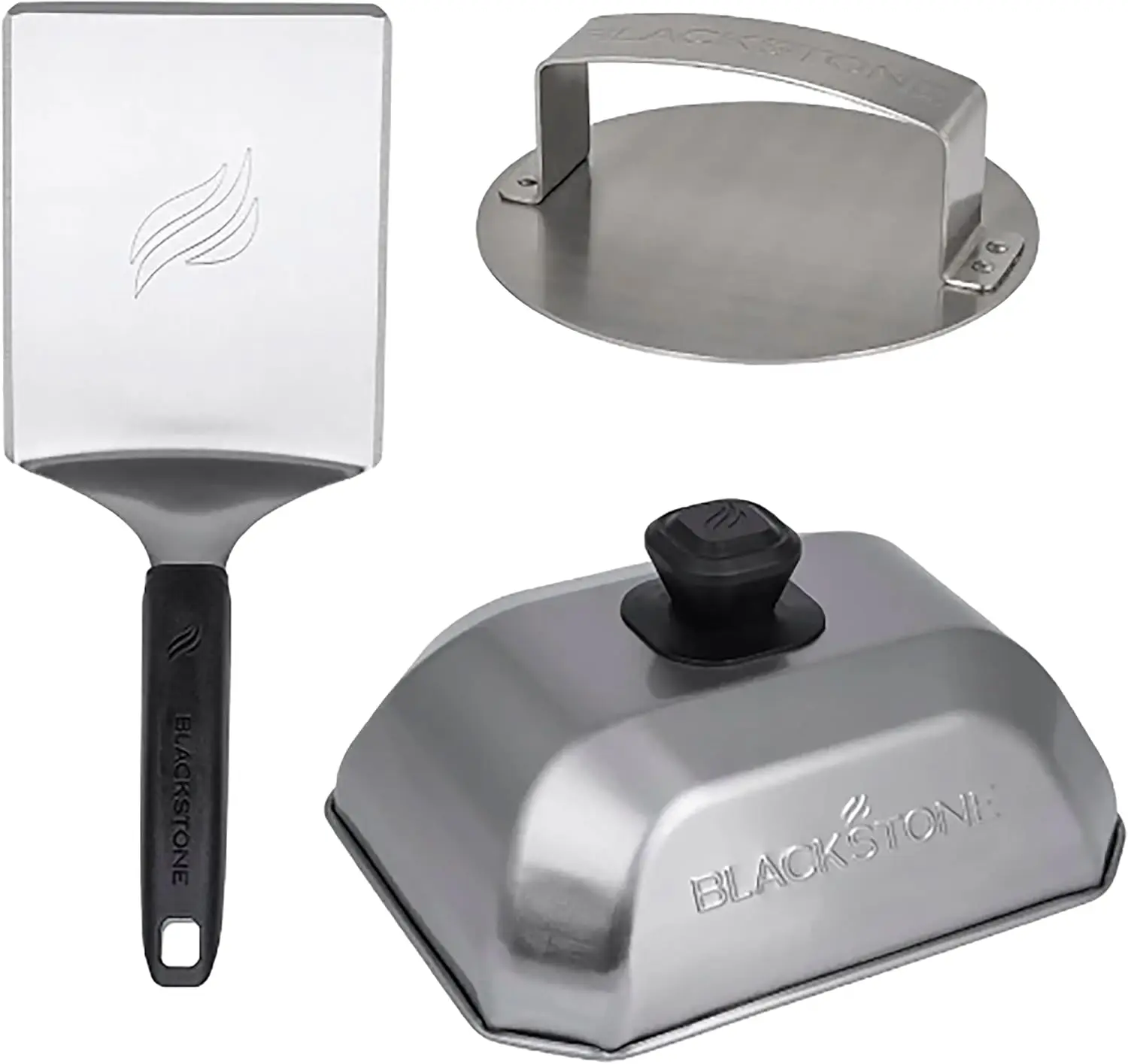 

5462 Hamburger Kit (3 Piece) – Metal Flipper Spatula Turner, Basting Cover & Hamburger Press Patty Burger Maker Set
