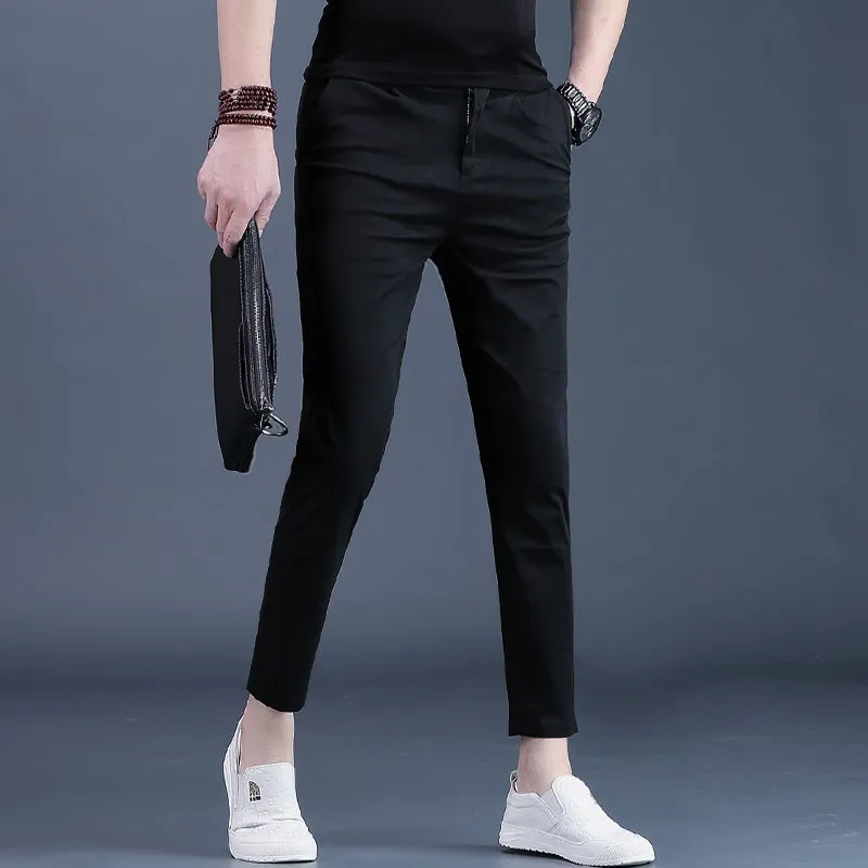 

Мужские повседневные брюки Slim Fit в корейском стиле, модные летние укороченные брюки 9/10, новинка 2024 года, мужская одежда, спортивные брюки